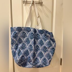 Shabby Chic Blue and White Canvas Tote